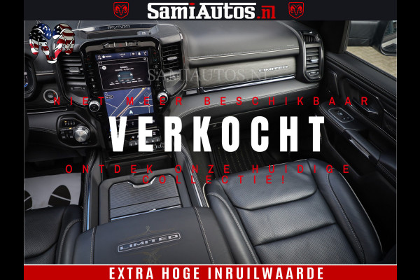 Dodge Ram 1500 LIMITED | 5.7 V8 4X4 | HUD | LUCHTVERING | 360CAM | HUD | DIGI CLUSTER | BINNENSPIEGEL CAMERA | CREWCAB | PANORAMA | AUTO TREEPLANK | ADAPTIVE CRUISE | LPG RAM VOL | BLACK ON BLACK
