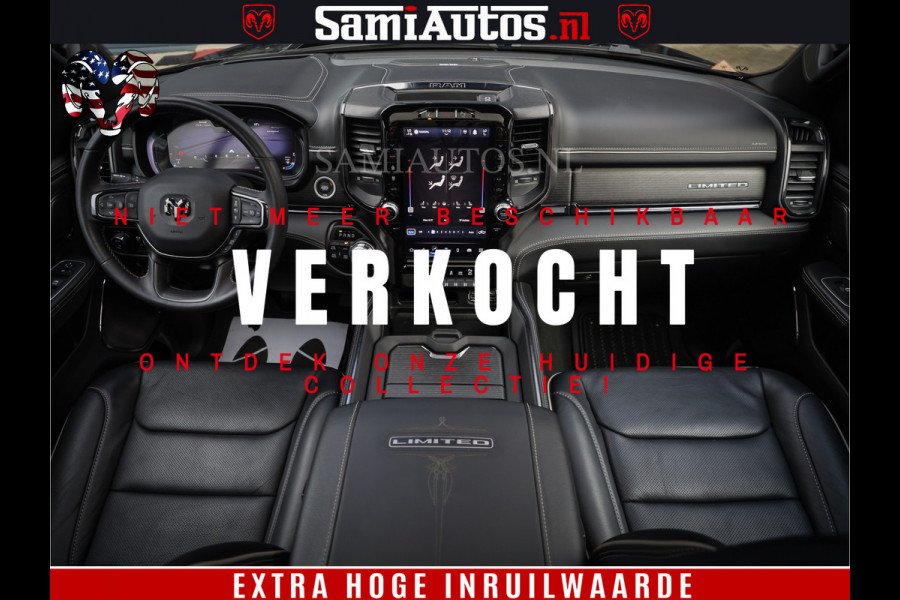Dodge Ram 1500 LIMITED | 5.7 V8 4X4 | HUD | LUCHTVERING | 360CAM | HUD | DIGI CLUSTER | BINNENSPIEGEL CAMERA | CREWCAB | PANORAMA | AUTO TREEPLANK | ADAPTIVE CRUISE | LPG RAM VOL | BLACK ON BLACK