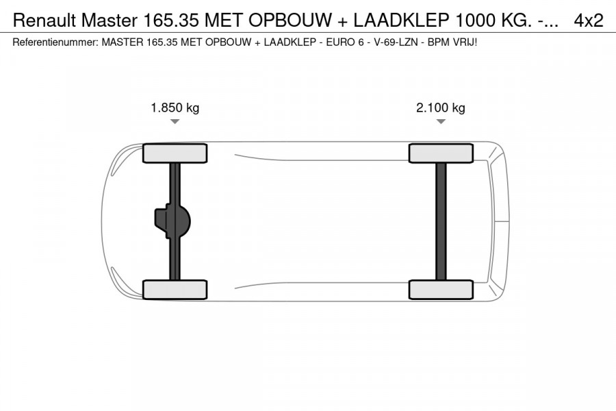 Renault Master 165.35 MET OPBOUW + LAADKLEP 1000 KG. - EURO 6 - V-69-LZN - BPM VRIJ! Renault Master 165.35 MET OPBOUW + LAADKLEP 1000 KG. - EURO 6 - V-69-LZN - BPM VRIJ!