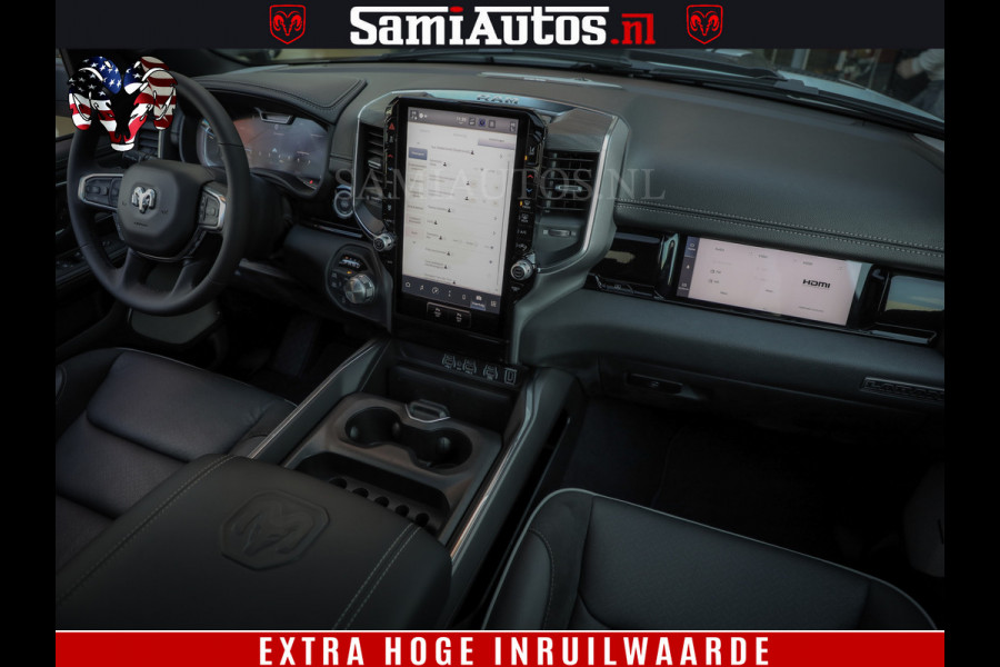 Dodge Ram 1500 GEEN MEERPRIJS | ALL IN | HELLCAT WHEELS | WIDE BODY | Laramie Night | 420Pk 636 Nn | Extra Groot Scherm + Passagiers Scher Comfortabele Dubbele Cabine met Royale 5 Zitplaatsen | Nu Leverbaar uit Voorraad | Voorraad Nr 2223 - 5047