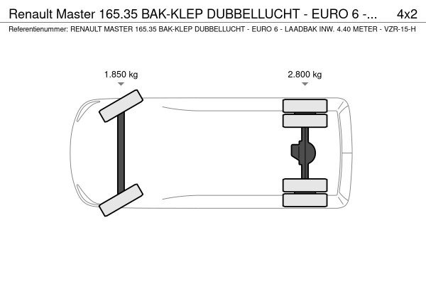 Renault Master 165.35 BAK-KLEP DUBBELLUCHT - EURO 6 - LAADBAK INW. 4.40 METER - VZR-15-H Renault Master 165.35 BAK-KLEP DUBBELLUCHT - EURO 6 - LAADBAK INW. 4.40 METER - VZR-15-H