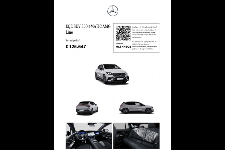 Mercedes-Benz EQE SUV EQE 350 4MATIC AMG Line | NIGHT | € 66.100 ex BTW | Alpingrau | Nappaleder