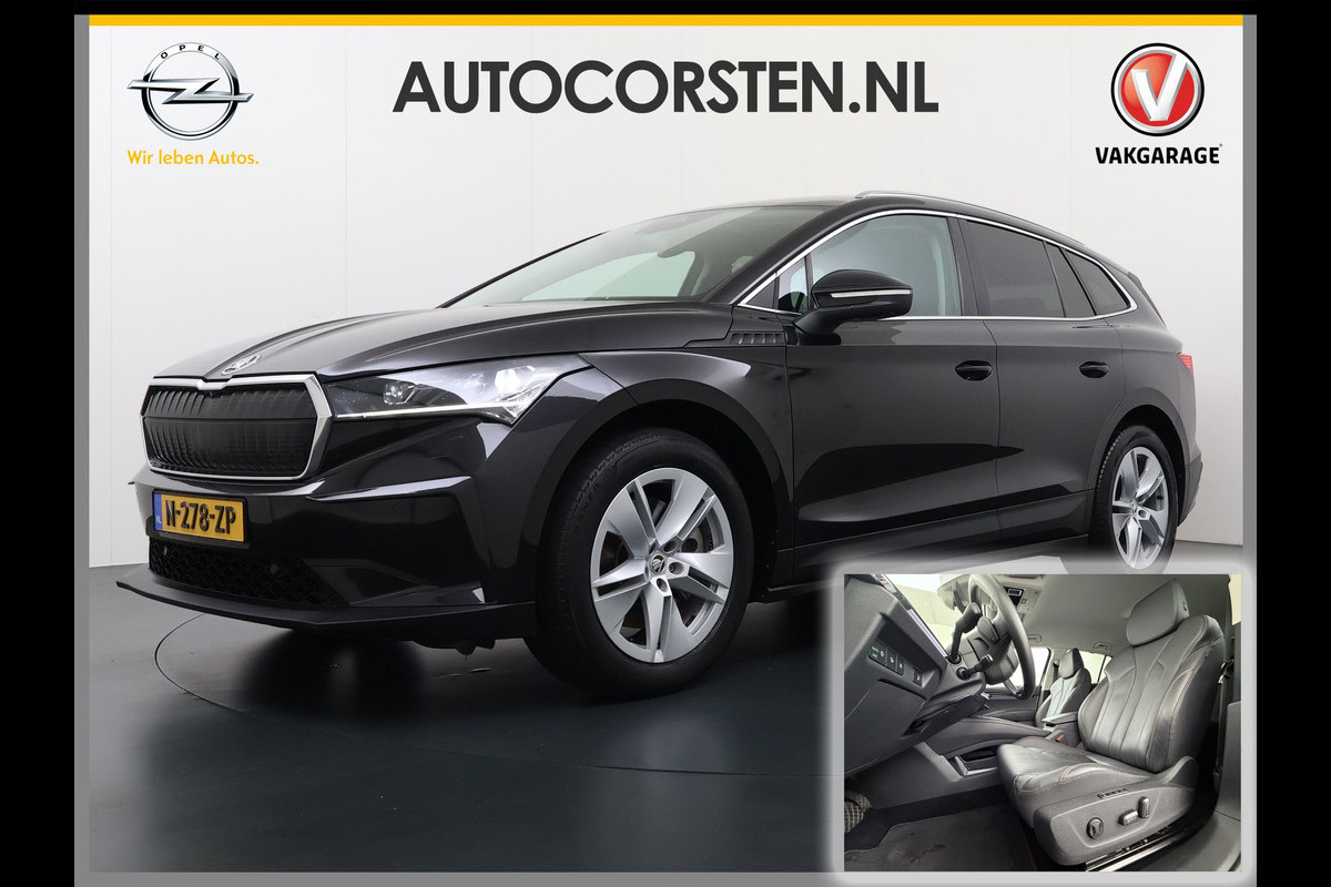 Škoda ENYAQ iV 80 Leer+Memory Adapt-ve-Cr. Trekhaak 360°Camera First Edition SOH 92% Wegkl.Trekh. Navi Ecc Apple Carplay Android Auto Stoel+Stu Lane Assist Elek.Achterklep DAB+ Led