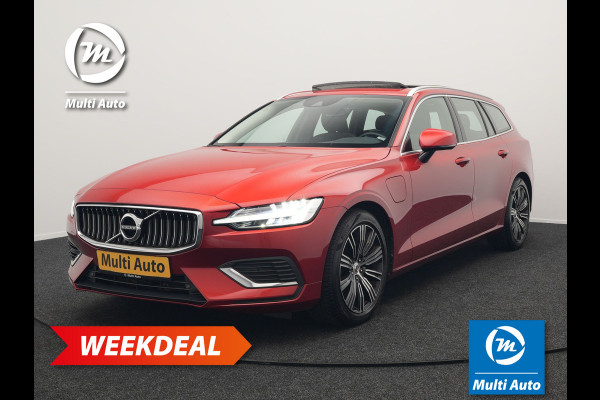 Volvo V60 T6 Twin Engine AWD Inscription Plug In Hybrid 340pk Dealer O.H. PHEV | Panodak | Trekhaak af Fabriek | Lederen Sportstoelen Memory | Apple Carplay | Navigatie | Camera | Virtual | Stoelverwarming |