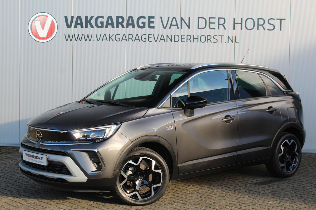Opel Crossland 1.2-Turbo 110 pk Ultimate Mooie en luxe hoogzitter met weinig km's ! Volautm. airco dual, cruise control, camera, comfortstoelen, metallic lak,  LM wielen, navigatie, telefoonvoorb., LED verlichting  etc.
