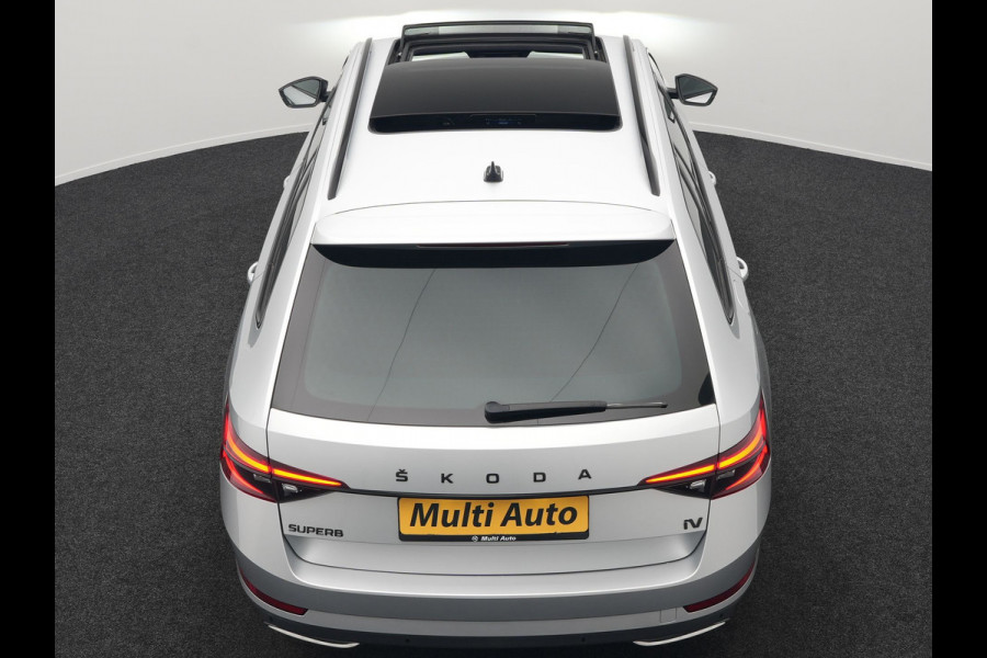 Škoda Superb Combi 1.4 TSI iV Sportline Business Plug In Hybrid 218pk Dealer O.H PHEV | Trekhaak Af Fabriek | Panodak | Adaptive Cruise | Alcantara Sportstoelen Memory & Verwarmd | Sfeerverlichting | Apple Carplay | Stuur Verwarmd | Virtual | Keyless | DAB | 19"L.M |