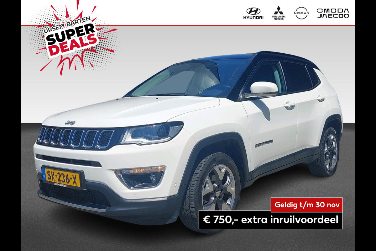 Jeep Compass 1.4 MultiAir Limited 4x4 | 170PK | Automaat | 4WD | zwart dak | halfleder | xenon | blind-spot | stoelverwarming |  Apple Carplay/Android Auto | achteruitrijcamera