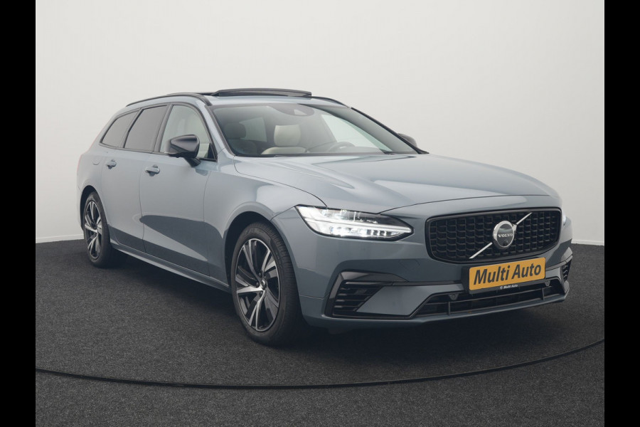 Volvo V90 T6 AWD R-Design Plug In Hybrid 340pk Dealer O.H PHEV | Trekhaak Af Fabriek | Panodak | Adaptive Cruise | Head Up | Harman & Kardon | 360 Camera | Lederen Sporstoelen Memory & Verwarmd | Pilot Assist | Apple Carplay | Navigatie | DAB |