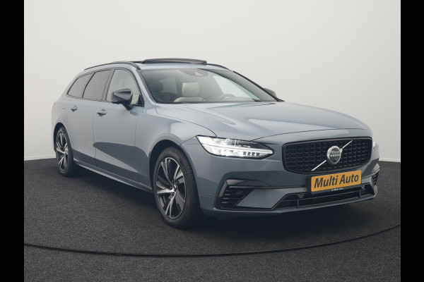 Volvo V90 T6 AWD R-Design Plug In Hybrid 340pk Dealer O.H PHEV | Trekhaak Af Fabriek | Panodak | Adaptive Cruise | Head Up | Harman & Kardon | 360 Camera | Lederen Sporstoelen Memory & Verwarmd | Pilot Assist | Apple Carplay | Navigatie | DAB |