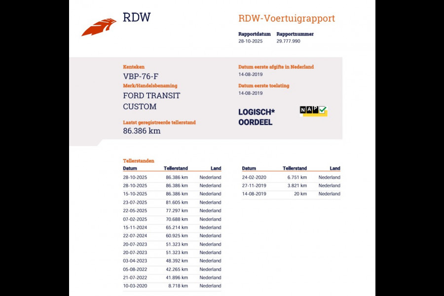 Ford Transit Custom 2.0 TDCI 105 pk Euro 6 L2H2 Sortimo Inrichting - Omvormer 220V - Trekhaak - Camera