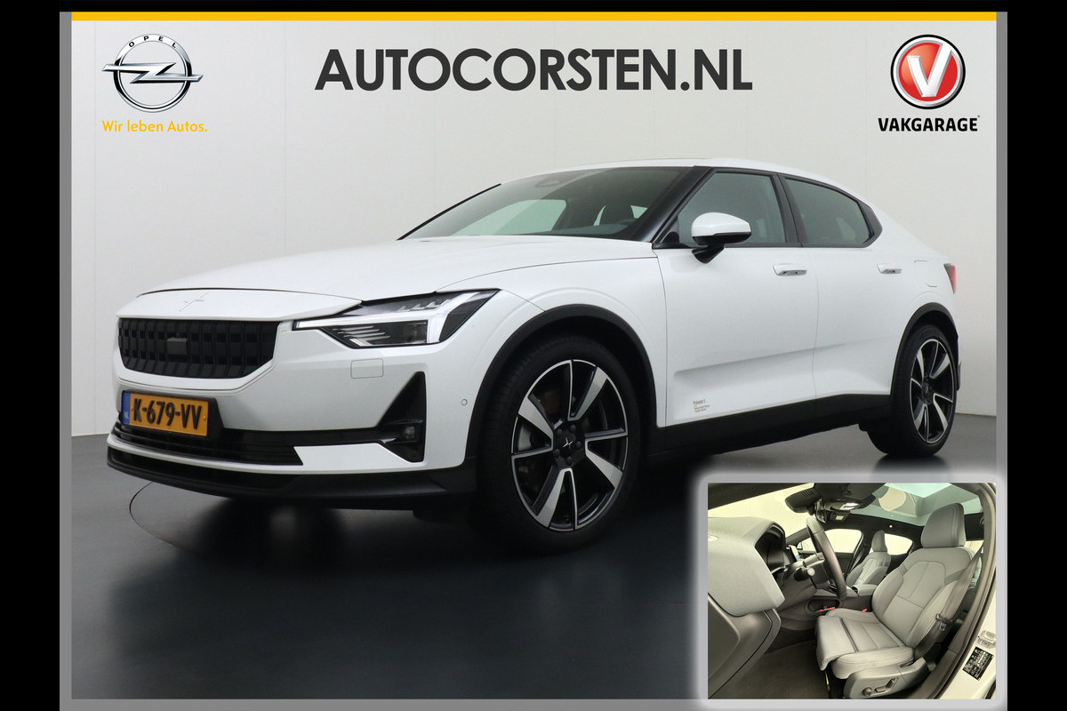 Polestar 2 AUT. 408 pk Long Range Dual Motor SOH 97,5% 78kWh Panorama-Dak Harman&Kardon® Electr.Stoelen Verwarmd+Achterbank+Stuur Adaptive- Verkeersbord detectie Regen-Lichtsensor Virtual-Cockpit Home-Link Bots waarschuwing Autonoom-Rem Lane Assist Keyless Connected 1e Eigenaar Origineel Nederlandse Auto 1.500kg Trekvermogen 660Nm! € 61.000 nieuw!