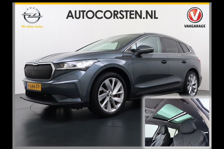 Škoda ENYAQ iV 80 204pk Leer+St+Verwarmd Pano-dak Trekhaak Adaptive Cruise PDC-a+v S.O.H. 94% 360°Camera 20"lm Apple Carplay Android Auto Luxus DAB Stuurverwarming Led Lmv Keyless Infotainment Plus Assistentie Plus Comfort-pakket 1e Eigenaar Origineel Nederlandse Auto Nieuwprijs €57.155,- 1.000kg trekvermogen!