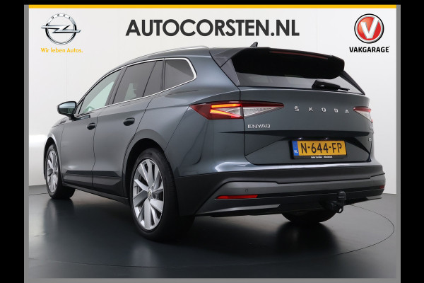 Škoda ENYAQ iV 80 204pk Leer+St+Verwarmd Pano-dak Trekhaak Adaptive Cruise PDC-a+v S.O.H. 94% 360°Camera 20"lm Apple Carplay Android Auto Luxus DAB Stuurverwarming Led Lmv Keyless Infotainment Plus Assistentie Plus Comfort-pakket 1e Eigenaar Origineel Nederlandse Auto Nieuwprijs €57.155,- 1.000kg trekvermogen!