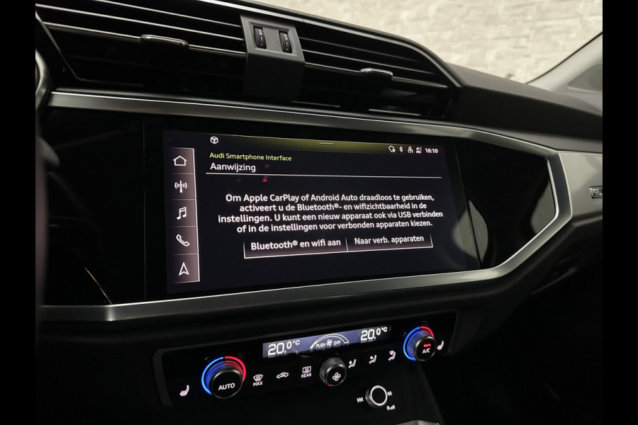 Audi Q3 45 TFSI e S-Line | ACC | Virtual-Cockpit | Standkachel | Sportstoelen | Getint-Glas | Black-Optic | Carplay | LED | Lane-Assist | Climate-Control | Stoelverwarming | Achteruitrij-Camera | DAB | BOVAG Garantie |
