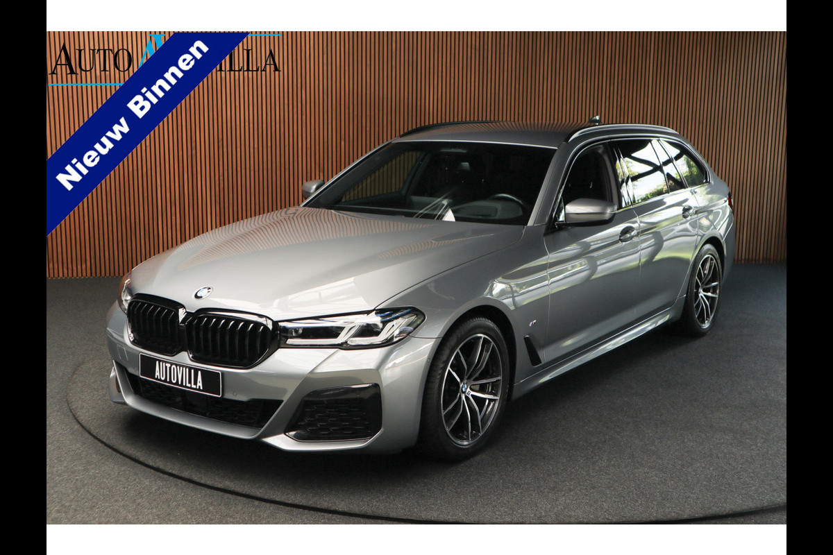 BMW 5 Serie Touring 520i M-Sport HUD Matrix DAP ACC Leer PDC Elektr. uitklapbaar trekhaak Elektr. bedienbaar achterklep Navi Camera Climate (3-zone) Memory seats PDC Zwarte binnenhemel LM velgen BTW auto