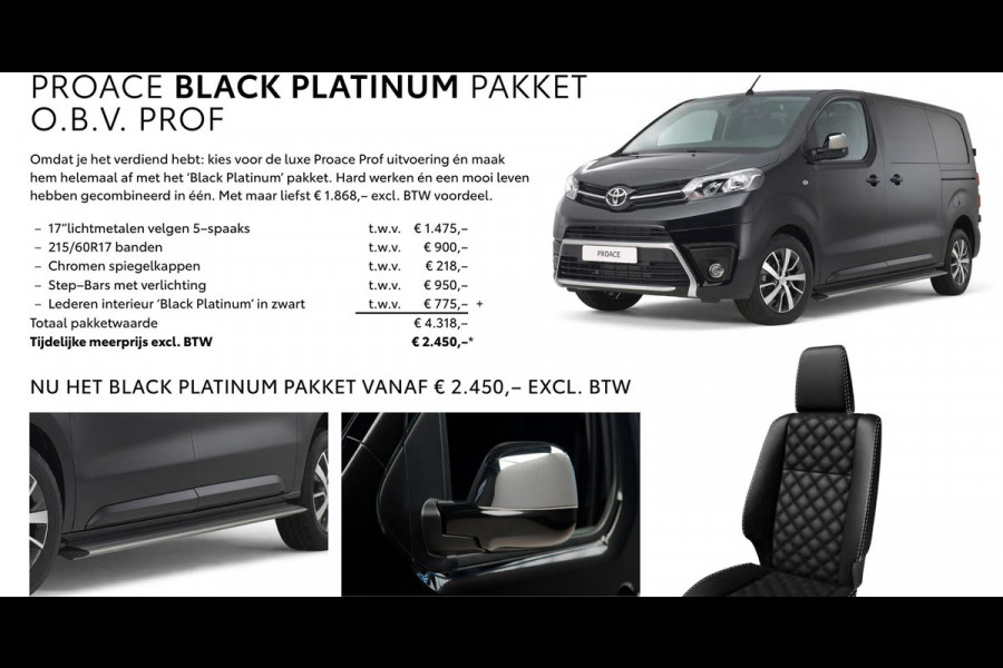 Toyota ProAce Worker 2.0 D-4D 180 PK AUT. BLACK PLATINUM + LEDER STOELVERW. | CAMERA | TREKHAAK| NAVIGATIE | TREEPLANKEN