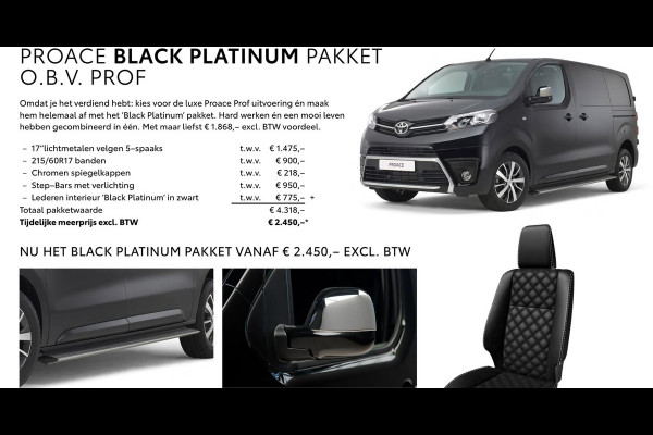Toyota ProAce Worker 2.0 D-4D 180 PK AUT. BLACK PLATINUM + LEDER STOELVERW. | CAMERA | TREKHAAK| NAVIGATIE | TREEPLANKEN