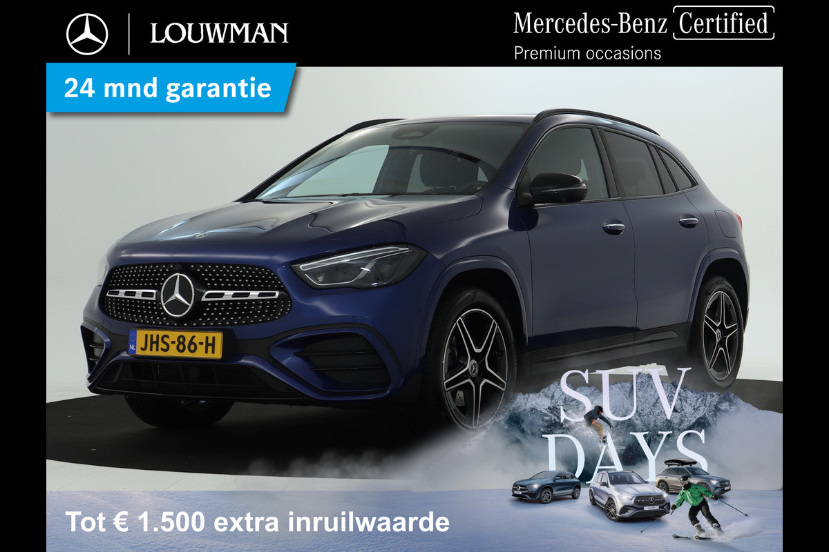 Mercedes-Benz GLA 250 e AMG Plug-In Hybride Edition AMG Line | Night Pakket | Distronic | 360° Camera | AC en DC Laden | MultiBeam Koplampen | Stuur en Stoeverwarming. Inclusief 24 maanden Mercedes-Benz Certified garantie voor Europa.
