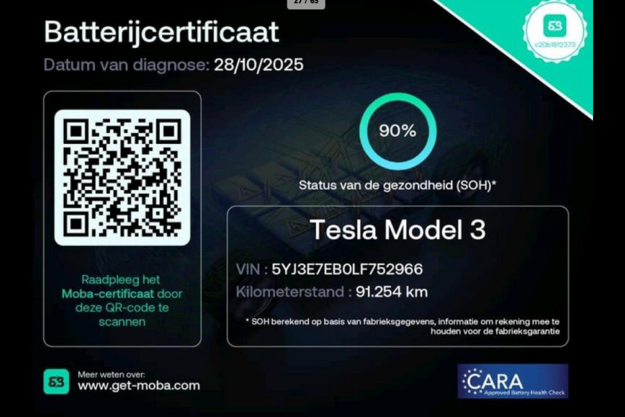 Tesla Model 3 Long Range AWD 75 kWh 90% SOH Dual Motor Autopilot