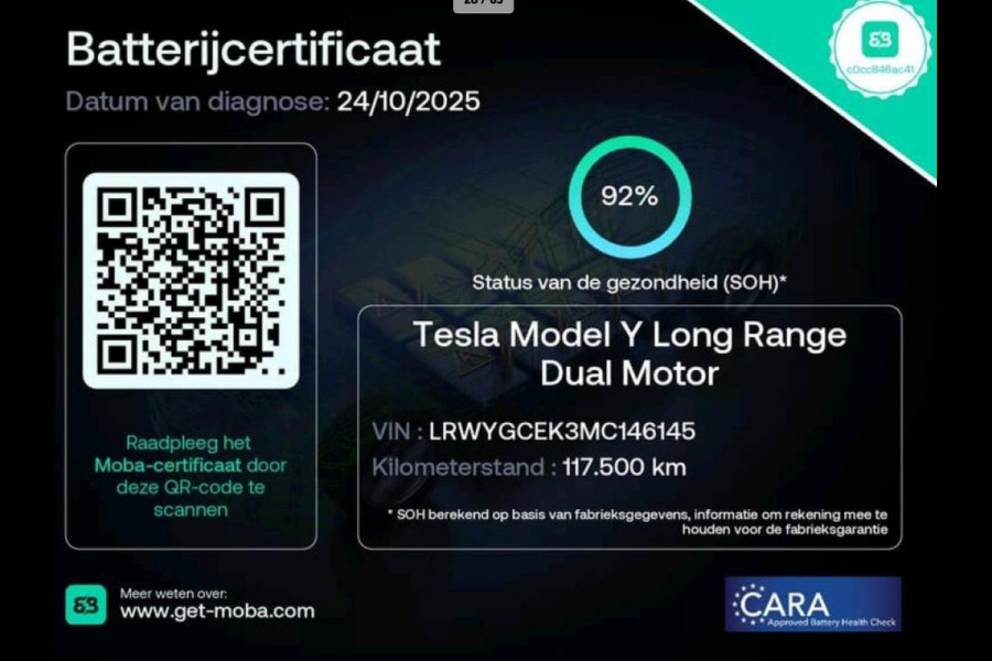 Tesla Model Y Long Range AWD 75 kWh 92% SOH Dual Motor Autopilot