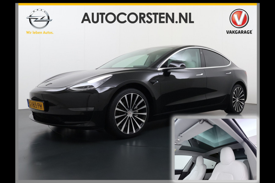 Tesla Model 3 Long Range AWD 75kWh 463PK 19"Lmv Priv.Glas Ivory-interieur ! FSD-3 Computer Premium Audio AutoPilot Panoramadak Camera's Leer A 4WD Stoel en achterbank verwarming Elektr.Stoelen+Memory+Easy-Entry WiFi SOH 91% Fabrieksgarantie op Accu en motor tot 192.000km / 18-11-2027 1e Eigenaar Origineel Nederlandse Auto 61.000 nieuw!