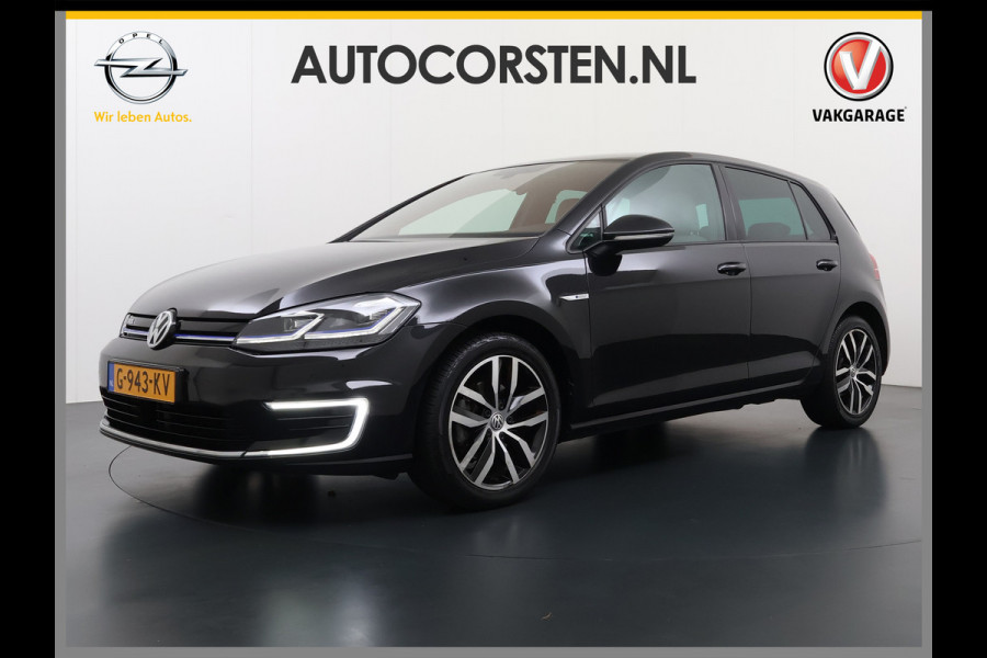 Volkswagen e-Golf Leer Warmtepomp LED+ Apple Carplay Android Navi Adaptieve-Cr. Digit.Dashb. PDC-v+a DAB 17" Ecc Led Premium Audio High-End- Dynaudio Zwarte-Hemel Lmv Privacy Glas Spiegel Pakket Virtual Cockpit Leder Pakket Stoelverwarming Origineel Nederlandse Auto Dealeronderhouden € 48.000 Nieuw!
