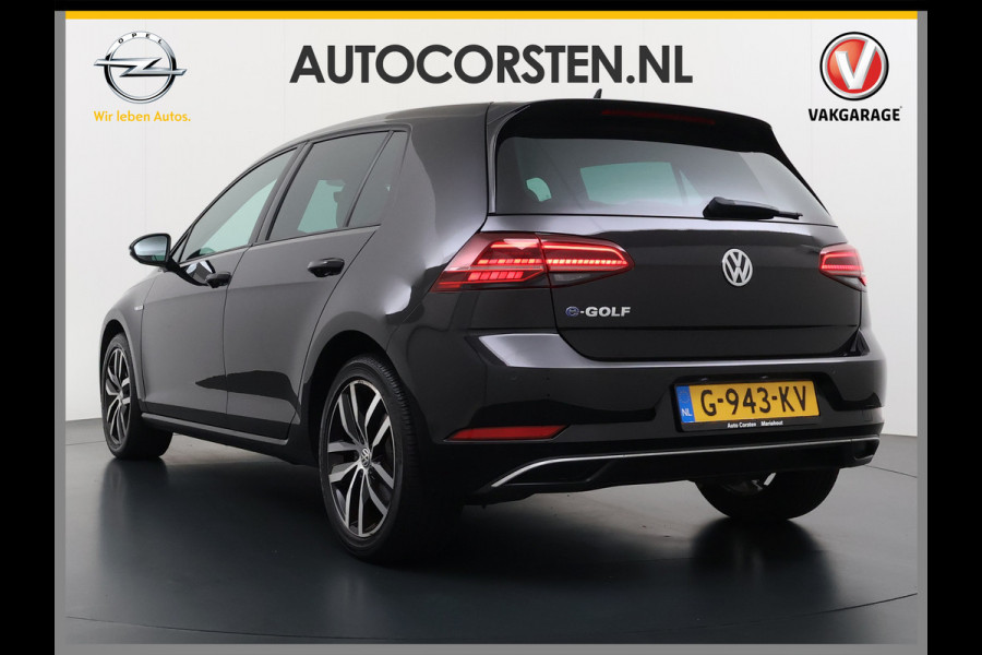 Volkswagen e-Golf Leer Warmtepomp LED+ Apple Carplay Android Navi Adaptieve-Cr. Digit.Dashb. PDC-v+a DAB 17" Ecc Led Premium Audio High-End- Dynaudio Zwarte-Hemel Lmv Privacy Glas Spiegel Pakket Virtual Cockpit Leder Pakket Stoelverwarming Origineel Nederlandse Auto Dealeronderhouden € 48.000 Nieuw!