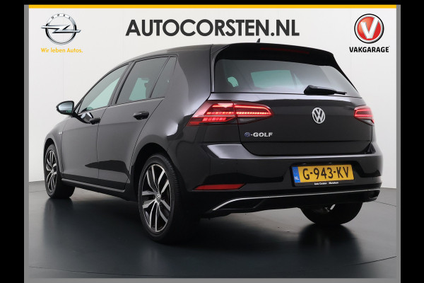Volkswagen e-Golf Leer Warmtepomp LED+ Apple Carplay Android Navi Adaptieve-Cr. Digit.Dashb. PDC-v+a DAB 17" Ecc Led Premium Audio High-End- Dynaudio Zwarte-Hemel Lmv Privacy Glas Spiegel Pakket Virtual Cockpit Leder Pakket Stoelverwarming Origineel Nederlandse Auto Dealeronderhouden € 48.000 Nieuw!