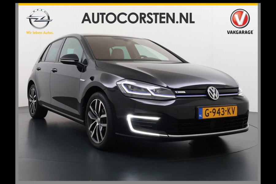 Volkswagen e-Golf Leer Warmtepomp LED+ Apple Carplay Android Navi Adaptieve-Cr. Digit.Dashb. PDC-v+a DAB 17" Ecc Led Premium Audio High-End- Dynaudio Zwarte-Hemel Lmv Privacy Glas Spiegel Pakket Virtual Cockpit Leder Pakket Stoelverwarming Origineel Nederlandse Auto Dealeronderhouden € 48.000 Nieuw!