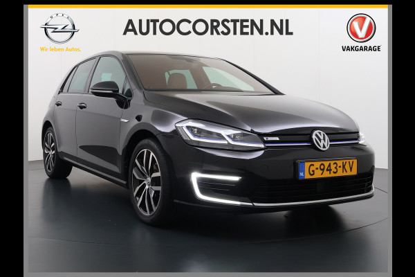 Volkswagen e-Golf Leer Warmtepomp LED+ Apple Carplay Android Navi Adaptieve-Cr. Digit.Dashb. PDC-v+a DAB 17" Ecc Led Premium Audio High-End- Dynaudio Zwarte-Hemel Lmv Privacy Glas Spiegel Pakket Virtual Cockpit Leder Pakket Stoelverwarming Origineel Nederlandse Auto Dealeronderhouden € 48.000 Nieuw!