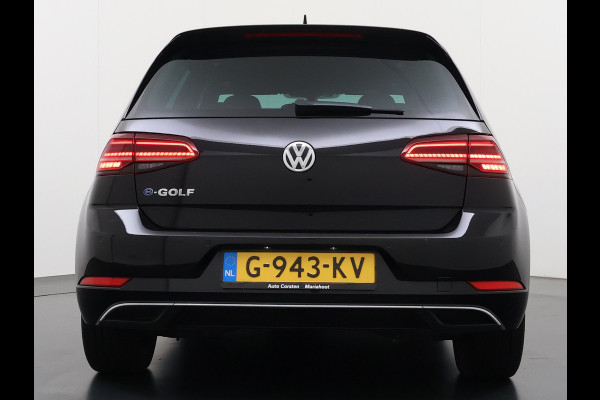 Volkswagen e-Golf Leer Warmtepomp LED+ Apple Carplay Android Navi Adaptieve-Cr. Digit.Dashb. PDC-v+a DAB 17" Ecc Led Premium Audio High-End- Dynaudio Zwarte-Hemel Lmv Privacy Glas Spiegel Pakket Virtual Cockpit Leder Pakket Stoelverwarming Origineel Nederlandse Auto Dealeronderhouden € 48.000 Nieuw!