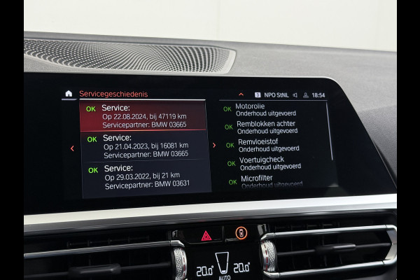 BMW 3-serie 320i 2.0T 184pk AUT-8 Navi-Pro Apple Carplay Android Bordherk. Sport Line Shadow-Line Sportstoel+ 1/2 Leer PDC-a+v Teleservice D HiFi+9speakers Drive-Assist LED Connected-Services LED Live Cockpit Pro Active guard DAB WiFi 1600kg trekvermogen