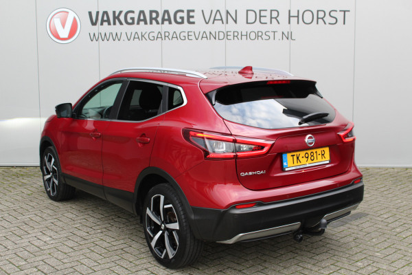 Nissan QASHQAI 1.2-115pk Tekna. Erg nette, luxe en betrouwbare hoogzitter ! Autm. airco, cruise control, 360gr camera, trekhaak, privacy glass, LM wielen, panoramadak, metallic lak, elektr. verstelb. best. stoel,  telefoonvoorb., navigatie, LED verlichting etc.