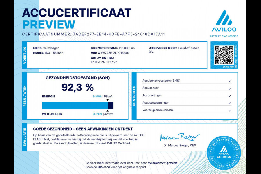 Volkswagen ID.3 First Plus 58 kWh Soh 92.3 Carplay 15x Id3