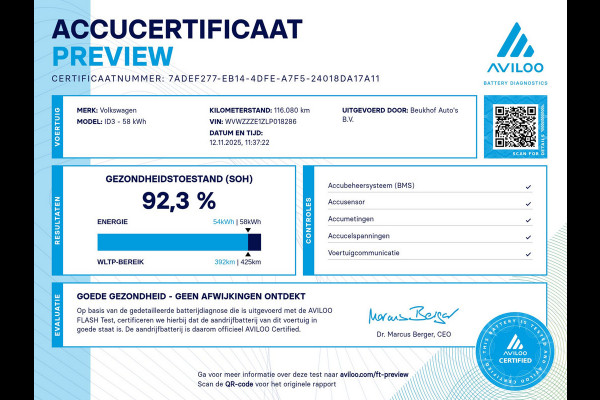 Volkswagen ID.3 First Plus 58 kWh Soh 92.3 Carplay 15x Id3
