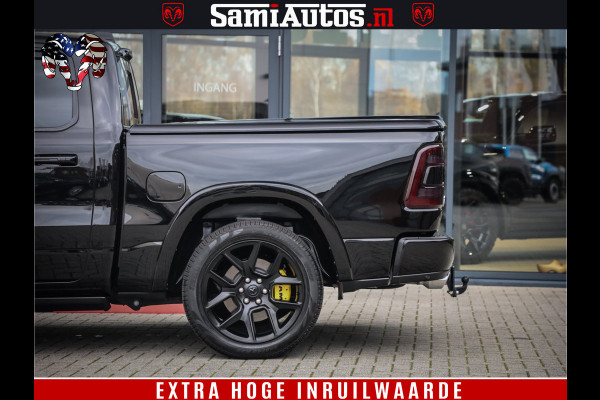 Dodge Ram 1500 BLACK OPS LONGHORN 5.7 V8 HEMI | 8820KM! | BOM VOL | HUD | LUCHTVERING | PANO | 200L LPG | ADAPTIVE CRUISE | DIGI VIRTUAL CLUSTER | CARPLAY | 3500KG | HEADUP | CREW CAB DUBBELE CABINE | 5 PERSOONS | ZWART MET BRUIN LEDER | Z.G.A.N