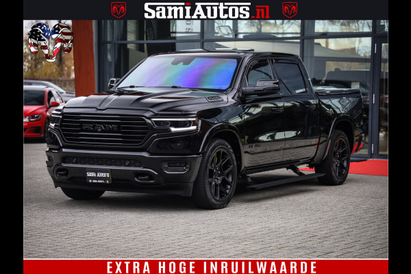 Dodge Ram 1500 BLACK OPS LONGHORN 5.7 V8 HEMI | 8820KM! | BOM VOL | HUD | LUCHTVERING | PANO | 200L LPG | ADAPTIVE CRUISE | DIGI VIRTUAL CLUSTER | CARPLAY | 3500KG | HEADUP | CREW CAB DUBBELE CABINE | 5 PERSOONS | ZWART MET BRUIN LEDER | Z.G.A.N