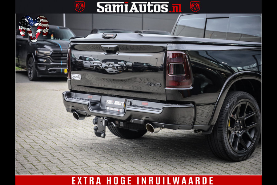 Dodge Ram 1500 BLACK OPS LONGHORN 5.7 V8 HEMI | 8820KM! | BOM VOL | HUD | LUCHTVERING | PANO | 200L LPG | ADAPTIVE CRUISE | DIGI VIRTUAL CLUSTER | CARPLAY | 3500KG | HEADUP | CREW CAB DUBBELE CABINE | 5 PERSOONS | ZWART MET BRUIN LEDER | Z.G.A.N