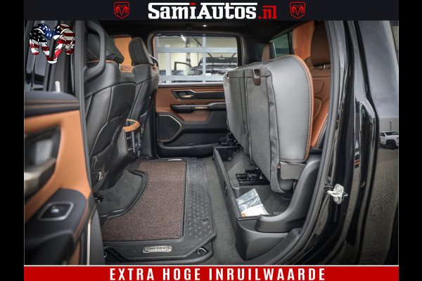 Dodge Ram 1500 BLACK OPS LONGHORN 5.7 V8 HEMI | 8820KM! | BOM VOL | HUD | LUCHTVERING | PANO | 200L LPG | ADAPTIVE CRUISE | DIGI VIRTUAL CLUSTER | CARPLAY | 3500KG | HEADUP | CREW CAB DUBBELE CABINE | 5 PERSOONS | ZWART MET BRUIN LEDER | Z.G.A.N