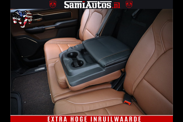 Dodge Ram 1500 BLACK OPS LONGHORN 5.7 V8 HEMI | 8820KM! | BOM VOL | HUD | LUCHTVERING | PANO | 200L LPG | ADAPTIVE CRUISE | DIGI VIRTUAL CLUSTER | CARPLAY | 3500KG | HEADUP | CREW CAB DUBBELE CABINE | 5 PERSOONS | ZWART MET BRUIN LEDER | Z.G.A.N