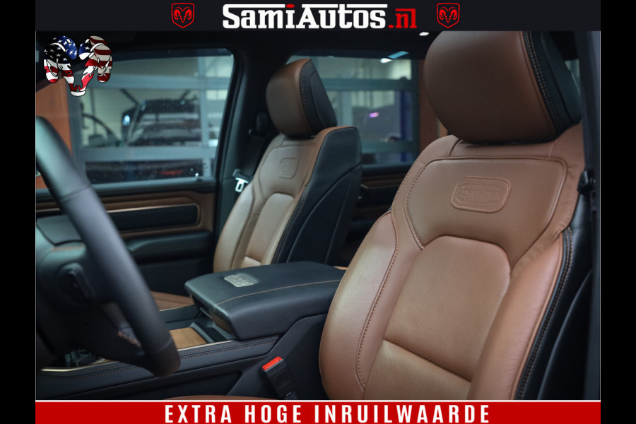 Dodge Ram 1500 BLACK OPS LONGHORN 5.7 V8 HEMI | 8820KM! | BOM VOL | HUD | LUCHTVERING | PANO | 200L LPG | ADAPTIVE CRUISE | DIGI VIRTUAL CLUSTER | CARPLAY | 3500KG | HEADUP | CREW CAB DUBBELE CABINE | 5 PERSOONS | ZWART MET BRUIN LEDER | Z.G.A.N