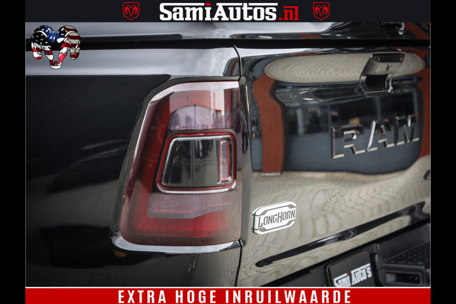 Dodge Ram 1500 BLACK OPS LONGHORN 5.7 V8 HEMI | 8820KM! | BOM VOL | HUD | LUCHTVERING | PANO | 200L LPG | ADAPTIVE CRUISE | DIGI VIRTUAL CLUSTER | CARPLAY | 3500KG | HEADUP | CREW CAB DUBBELE CABINE | 5 PERSOONS | ZWART MET BRUIN LEDER | Z.G.A.N