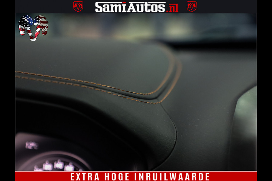 Dodge Ram 1500 BLACK OPS LONGHORN 5.7 V8 HEMI | 8820KM! | BOM VOL | HUD | LUCHTVERING | PANO | 200L LPG | ADAPTIVE CRUISE | DIGI VIRTUAL CLUSTER | CARPLAY | 3500KG | HEADUP | CREW CAB DUBBELE CABINE | 5 PERSOONS | ZWART MET BRUIN LEDER | Z.G.A.N