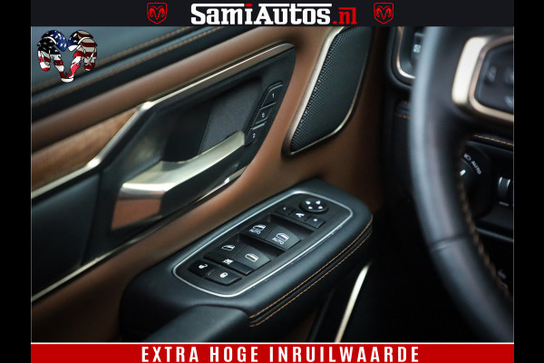 Dodge Ram 1500 BLACK OPS LONGHORN 5.7 V8 HEMI | 8820KM! | BOM VOL | HUD | LUCHTVERING | PANO | 200L LPG | ADAPTIVE CRUISE | DIGI VIRTUAL CLUSTER | CARPLAY | 3500KG | HEADUP | CREW CAB DUBBELE CABINE | 5 PERSOONS | ZWART MET BRUIN LEDER | Z.G.A.N