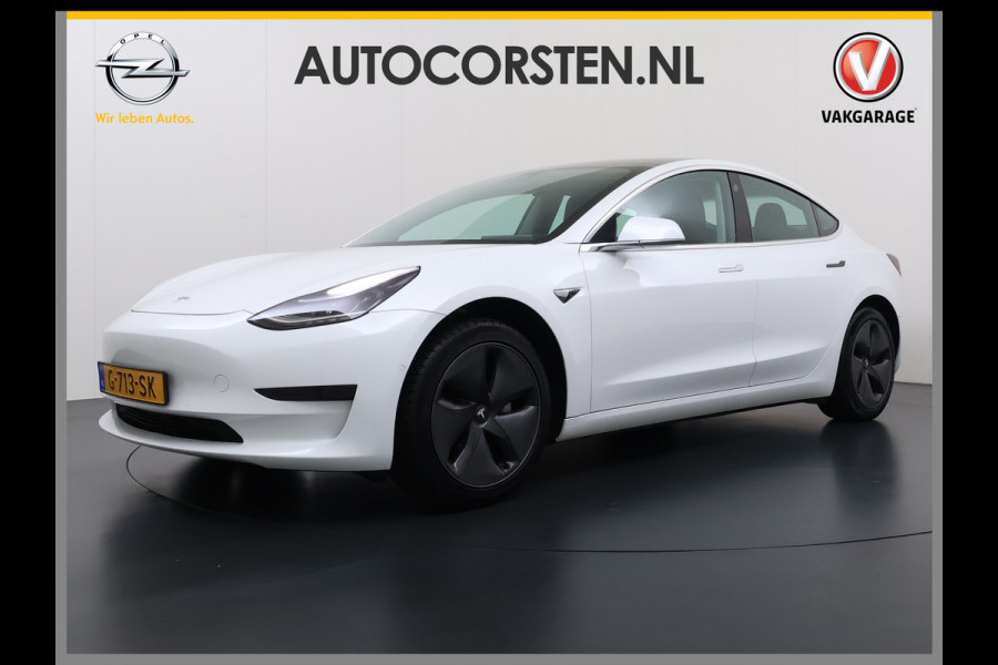 Tesla Model 3 RWD SR+ 60kWh 325PK Lmv 18" AutoPilot Leder PanoDak Adaptive-Cruise Lmv Camera's Elektr.-Stuur+Stoelen+Spiegels+Geheugen+Easy-En Navi LED Comfortstoelen ACC DAB Keyless en Voorverwarmen interieur via App One-Pedal-Drive Origineel Nederlandse auto tot 11kw laden thuis! Garantie Accu tot 10-12-2027 max 160.000km 1.584kg licht!
