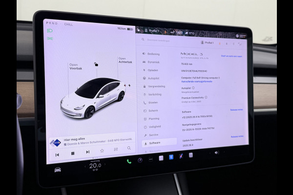 Tesla Model 3 RWD SR+ 60kWh 325PK Lmv 18" AutoPilot Leder PanoDak Adaptive-Cruise Lmv Camera's Elektr.-Stuur+Stoelen+Spiegels+Geheugen+Easy-En Navi LED Comfortstoelen ACC DAB Keyless en Voorverwarmen interieur via App One-Pedal-Drive Origineel Nederlandse auto tot 11kw laden thuis! Garantie Accu tot 10-12-2027 max 160.000km 1.584kg licht!