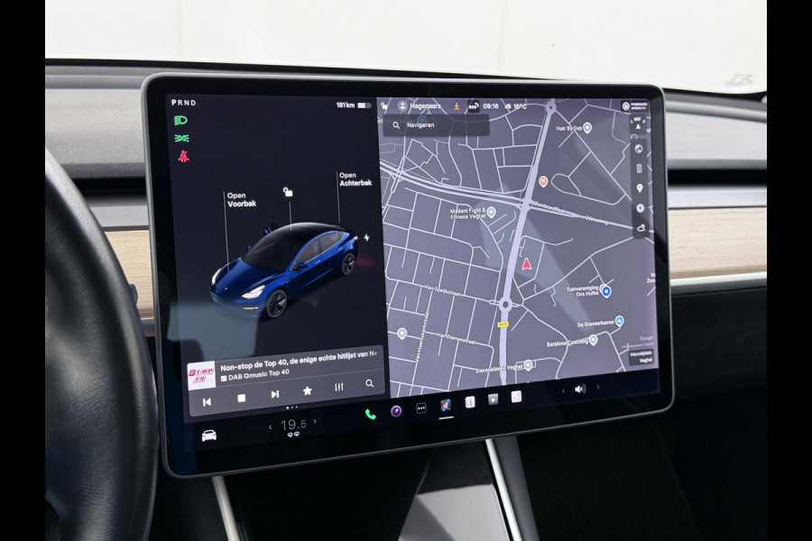 Tesla Model 3 RWD SR+ 325PK Lmv 18" AutoPilot FSD 2.5 Leder PanoDak Adaptive-Cruise Lmv Camera's Elektr.-Stuur+Stoelen+Spiegels+Geheugen+Easy- Navi LED Comfortstoelen ACC DAB Voorverwarmen interieur via App Keyless via Telefoonsleutel One-Pedal-Drive Origineel Nederlandse auto tot 11kw laden thuis! 1.584kg licht! Keurige auto!! 1000kg trekvermogen