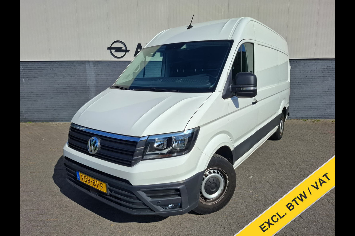 Volkswagen Crafter 35 2.0TDI L3H3 3-Persoons Navi Airco Cruise Control Verwarmbare Voorruit Regensensor Pdc Schuifdeur Betonplex vloer Wandbetimmering Highline Euro 6 Diverse beschadigingen rondom