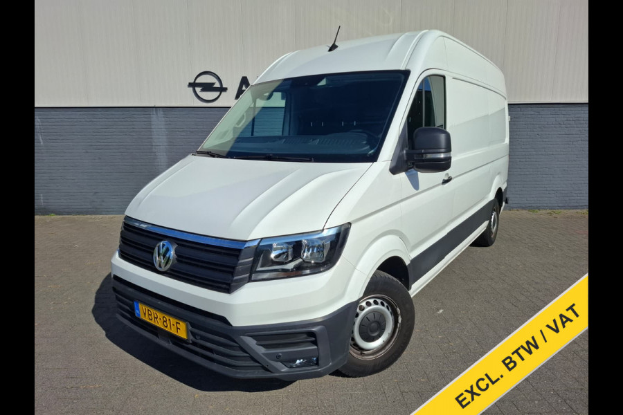 Volkswagen Crafter 35 2.0TDI L3H3 3-Persoons Navi Airco Cruise Control Verwarmbare Voorruit Regensensor Pdc Schuifdeur Betonplex vloer Wandbetimmering Highline Euro 6 Diverse beschadigingen rondom