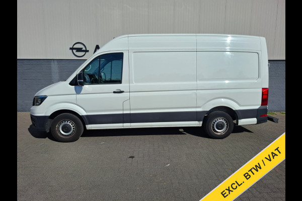 Volkswagen Crafter 35 2.0TDI L3H3 3-Persoons Navi Airco Cruise Control Verwarmbare Voorruit Regensensor Pdc Schuifdeur Betonplex vloer Wandbetimmering Highline Euro 6 Diverse beschadigingen rondom